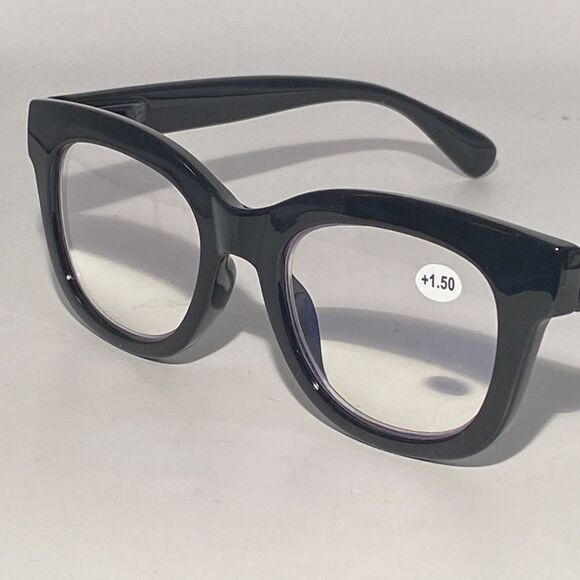 Mona Reading Glasses Black Frame Classic Square Readers +1.50 Magnification 1496 - Picture 8 of 9